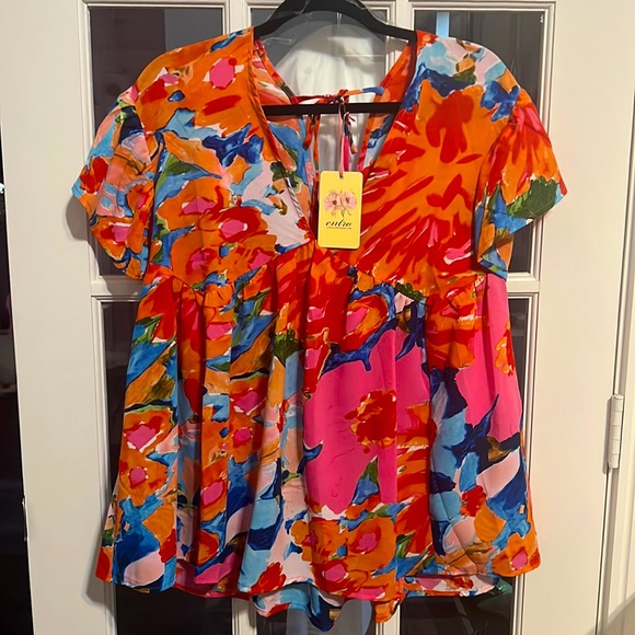 Entro, Multi-colored babydoll Blouse, Size Medium - Picture 2 of 6